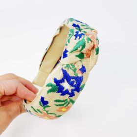 French Floral Embroidered Headband (Color: Apricot)