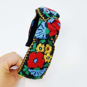 French Floral Embroidered Headband (Color: Red)