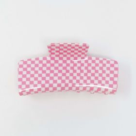 Oversized Checkered Hair Claw (Color: Pink)